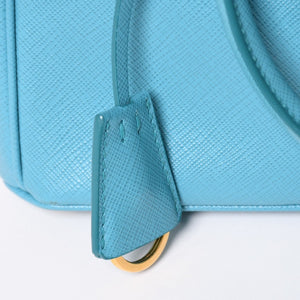 極美品 PRADA プラダ ガレリア スモール 2WAY ショルダーバッグ ブルー ゴールド金具 1BA896 中古 4a003037