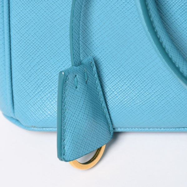 極美品 PRADA プラダ ガレリア スモール 2WAY ショルダーバッグ ブルー ゴールド金具 1BA896 中古 4a003037