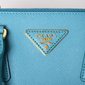 極美品 PRADA プラダ ガレリア スモール 2WAY ショルダーバッグ ブルー ゴールド金具 1BA896 中古 4a003037