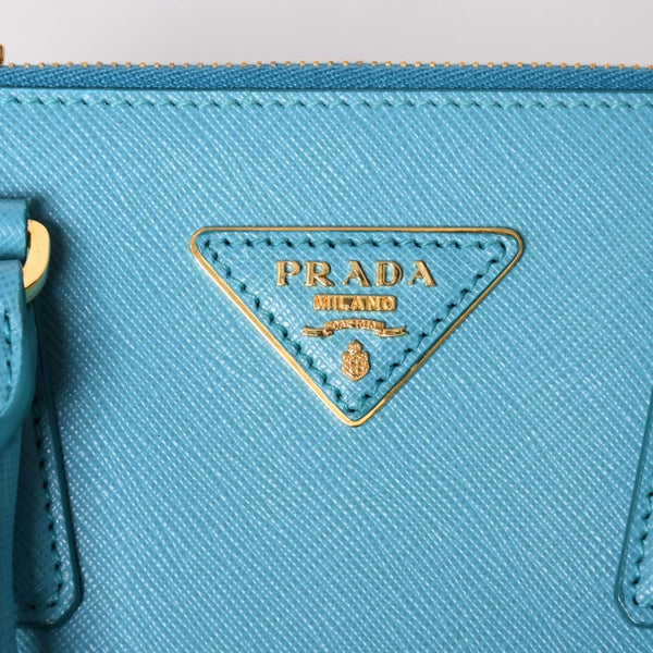 極美品 PRADA プラダ ガレリア スモール 2WAY ショルダーバッグ ブルー ゴールド金具 1BA896 中古 4a003037