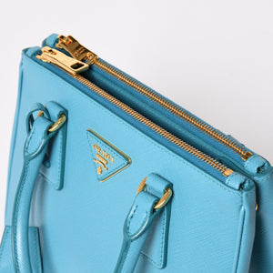 極美品 PRADA プラダ ガレリア スモール 2WAY ショルダーバッグ ブルー ゴールド金具 1BA896 中古 4a003037