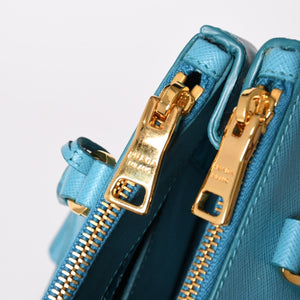 極美品 PRADA プラダ ガレリア スモール 2WAY ショルダーバッグ ブルー ゴールド金具 1BA896 中古 4a003037