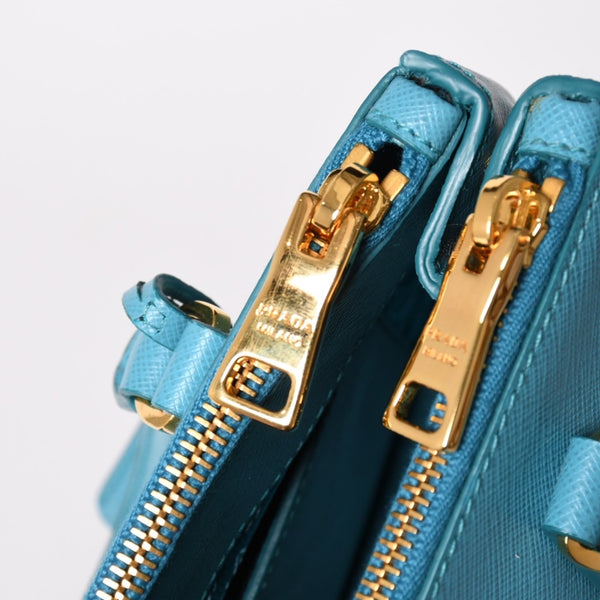 極美品 PRADA プラダ ガレリア スモール 2WAY ショルダーバッグ ブルー ゴールド金具 1BA896 中古 4a003037