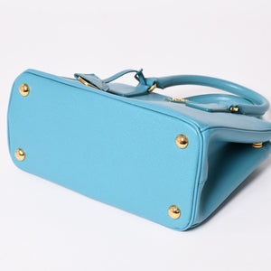 極美品 PRADA プラダ ガレリア スモール 2WAY ショルダーバッグ ブルー ゴールド金具 1BA896 中古 4a003037