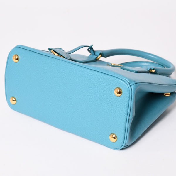 極美品 PRADA プラダ ガレリア スモール 2WAY ショルダーバッグ ブルー ゴールド金具 1BA896 中古 4a003037
