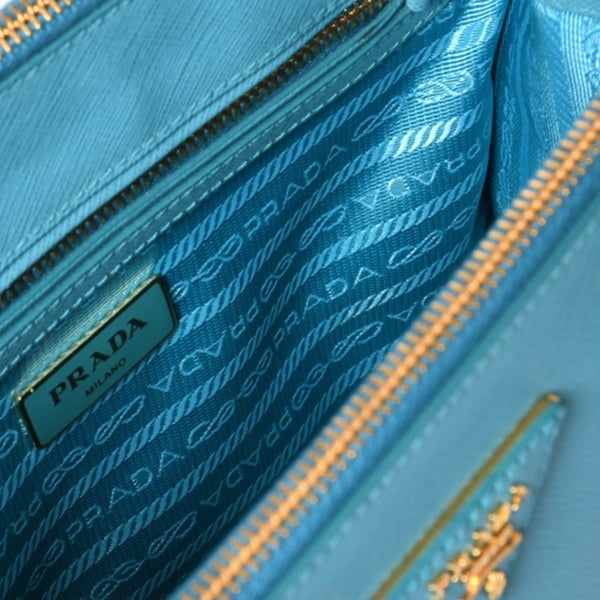 極美品 PRADA プラダ ガレリア スモール 2WAY ショルダーバッグ ブルー ゴールド金具 1BA896 中古 4a003037