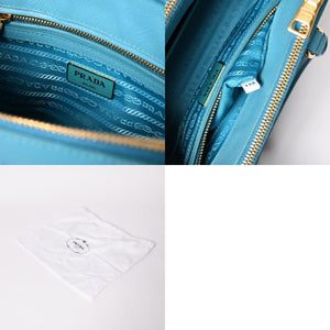 極美品 PRADA プラダ ガレリア スモール 2WAY ショルダーバッグ ブルー ゴールド金具 1BA896 中古 4a003037