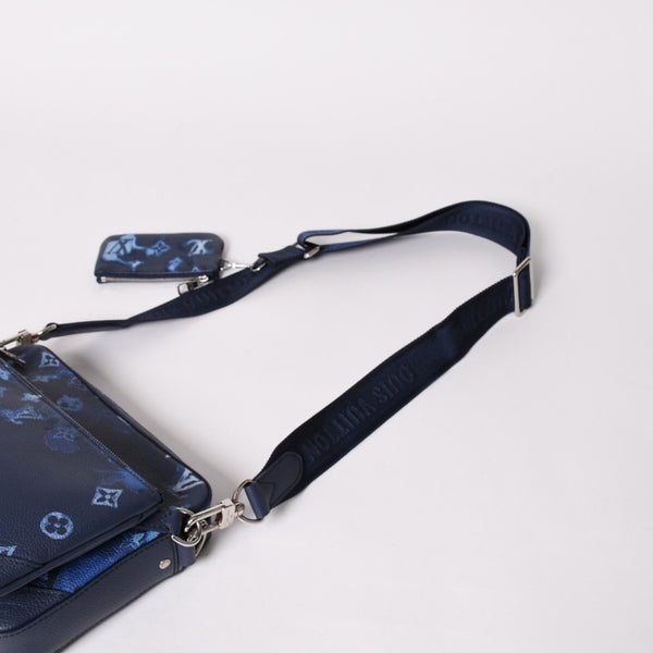 極美品 LOUIS VUITTON ルイヴィトン モノグラム ウォーターカラー トリオ メッセンジャー ショルダーバッグ M57840 ブルー 中古 4a002386