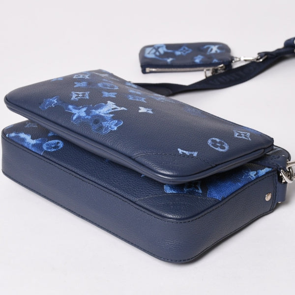 極美品 LOUIS VUITTON ルイヴィトン モノグラム ウォーターカラー トリオ メッセンジャー ショルダーバッグ M57840 ブルー 中古 4a002386