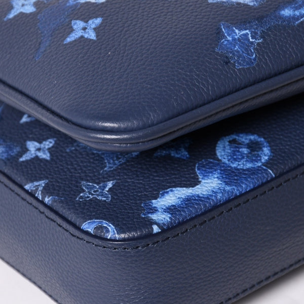 極美品 LOUIS VUITTON ルイヴィトン モノグラム ウォーターカラー トリオ メッセンジャー ショルダーバッグ M57840 ブルー 中古 4a002386