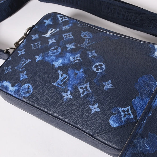 極美品 LOUIS VUITTON ルイヴィトン モノグラム ウォーターカラー トリオ メッセンジャー ショルダーバッグ M57840 ブルー 中古 4a002386