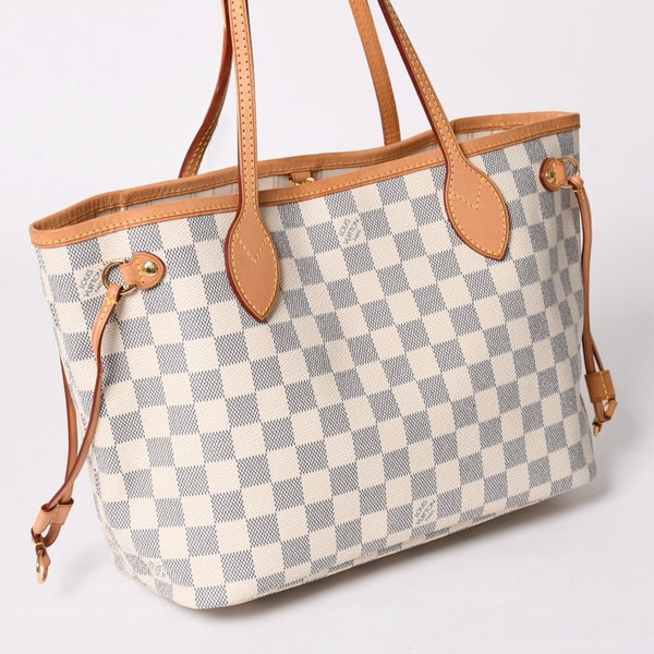 極美品 LOUIS VUITTON ルイヴィトン ハンドバッグ ネヴァーフルPM N51110 ダミエ アズール キャンバス ホワイト 中古 4a002873