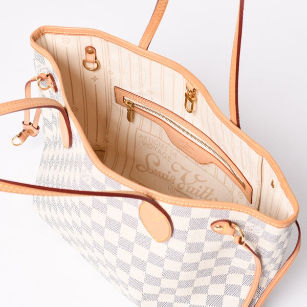 極美品 LOUIS VUITTON ルイヴィトン ハンドバッグ ネヴァーフルPM N51110 ダミエ アズール キャンバス ホワイト 中古 4a002873