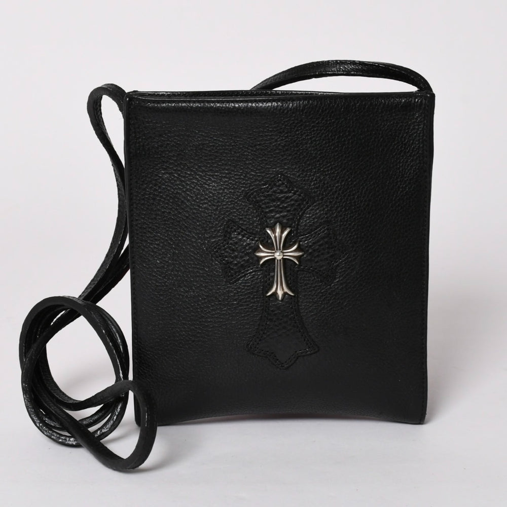 CHROME HEARTS SQ PKT CH CRS Square Pocket Shoulder Back CH Cross Decoration Leather Black Good Condition Used 4a002871