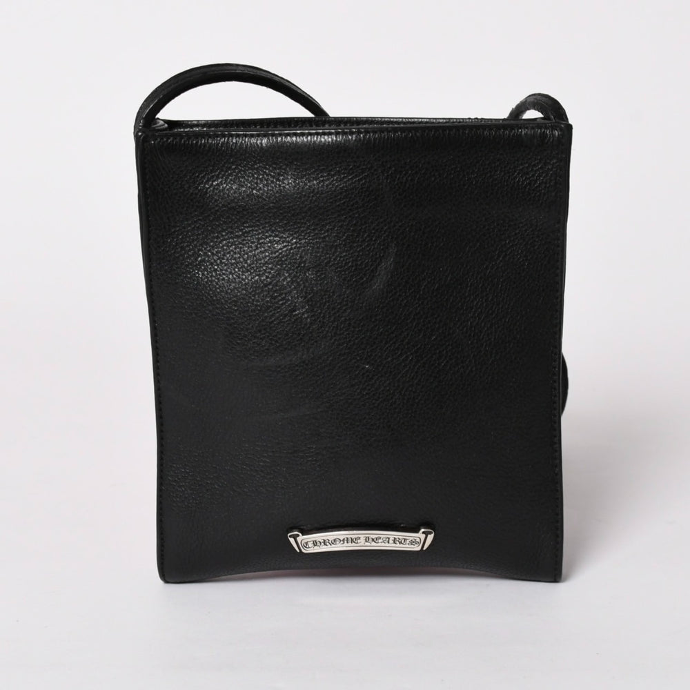 CHROME HEARTS SQ PKT CH CRS Square Pocket Shoulder Back CH Cross Decoration Leather Black Good Condition Used 4a002871