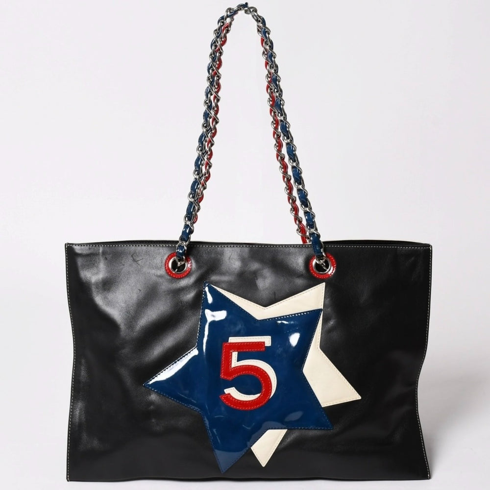CHANEL Chain Tote Bag No. 7 Coco Mark No.5 Star Enamel Leather Black Multicolor Good Condition Used 4a002818