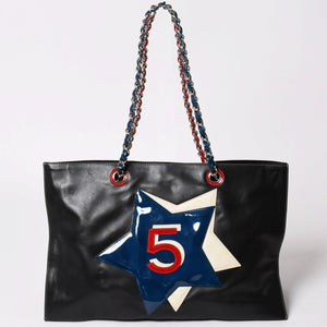 CHANEL シャネル チェーントートバッグ 7番台 ココマーク No.5 スター エナメル レザー ブラック マルチカラー 美品 中古 4a002818