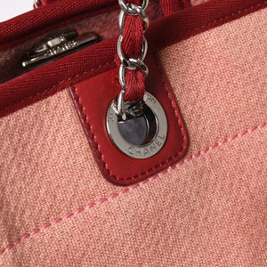 極美品 CHANEL シャネル ドーヴィルMM チェーントート トートバッグ ココマーク ピンク16番台 キャンバス レザー シルバー金具 中古 4a002945