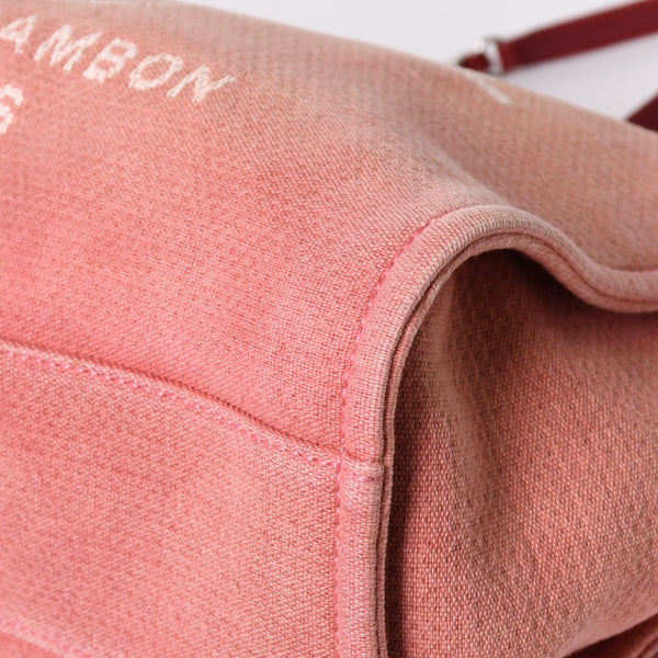 極美品 CHANEL シャネル ドーヴィルMM チェーントート トートバッグ ココマーク ピンク16番台 キャンバス レザー シルバー金具 中古 4a002945