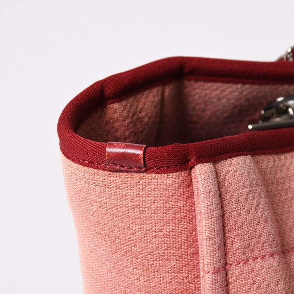極美品 CHANEL シャネル ドーヴィルMM チェーントート トートバッグ ココマーク ピンク16番台 キャンバス レザー シルバー金具 中古 4a002945