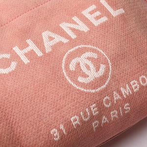 極美品 CHANEL シャネル ドーヴィルMM チェーントート トートバッグ ココマーク ピンク16番台 キャンバス レザー シルバー金具 中古 4a002945
