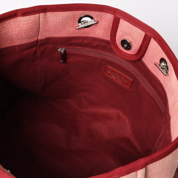 極美品 CHANEL シャネル ドーヴィルMM チェーントート トートバッグ ココマーク ピンク16番台 キャンバス レザー シルバー金具 中古 4a002945