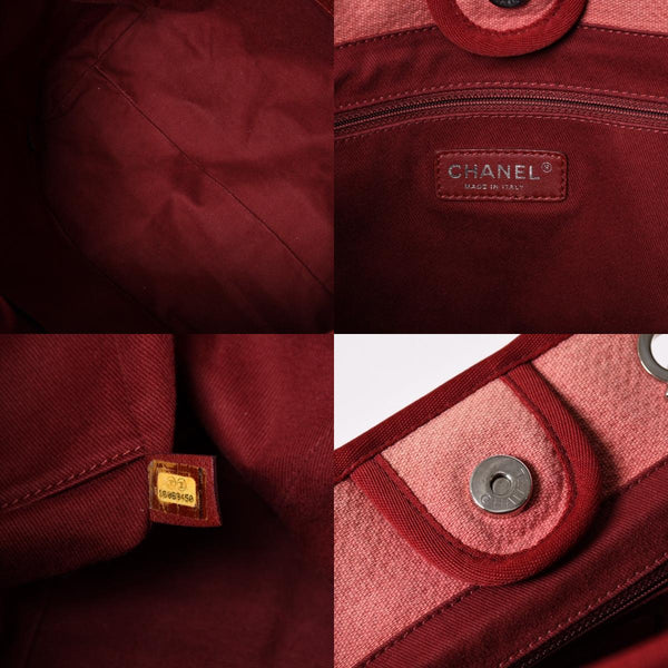 極美品 CHANEL シャネル ドーヴィルMM チェーントート トートバッグ ココマーク ピンク16番台 キャンバス レザー シルバー金具 中古 4a002945