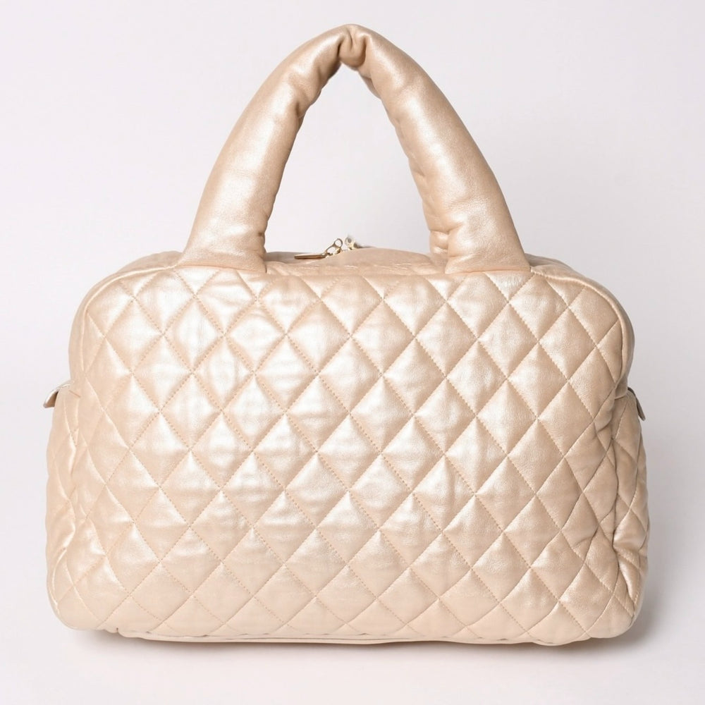 極美品 CHANEL シャネル コココクーン ハンドバッグ A47205 7番台 ココマーク ナイロン ベージュ ボルドー ゴールド金具 中古 4a002829