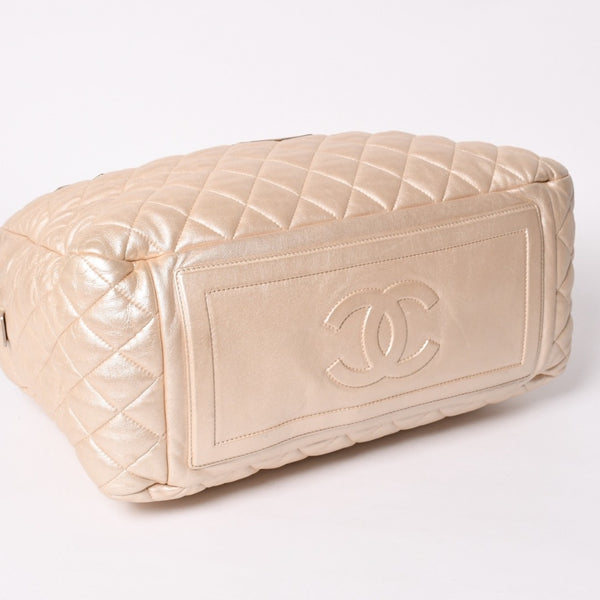 極美品 CHANEL シャネル コココクーン ハンドバッグ A47205 7番台 ココマーク ナイロン ベージュ ボルドー ゴールド金具 中古 4a002829