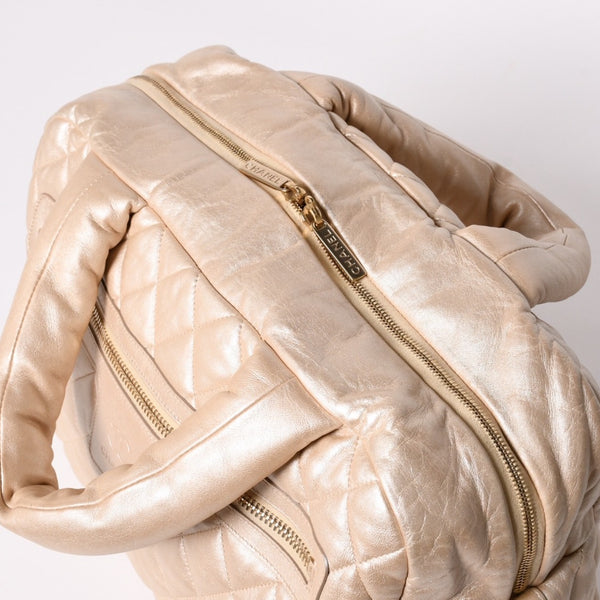 極美品 CHANEL シャネル コココクーン ハンドバッグ A47205 7番台 ココマーク ナイロン ベージュ ボルドー ゴールド金具 中古 4a002829