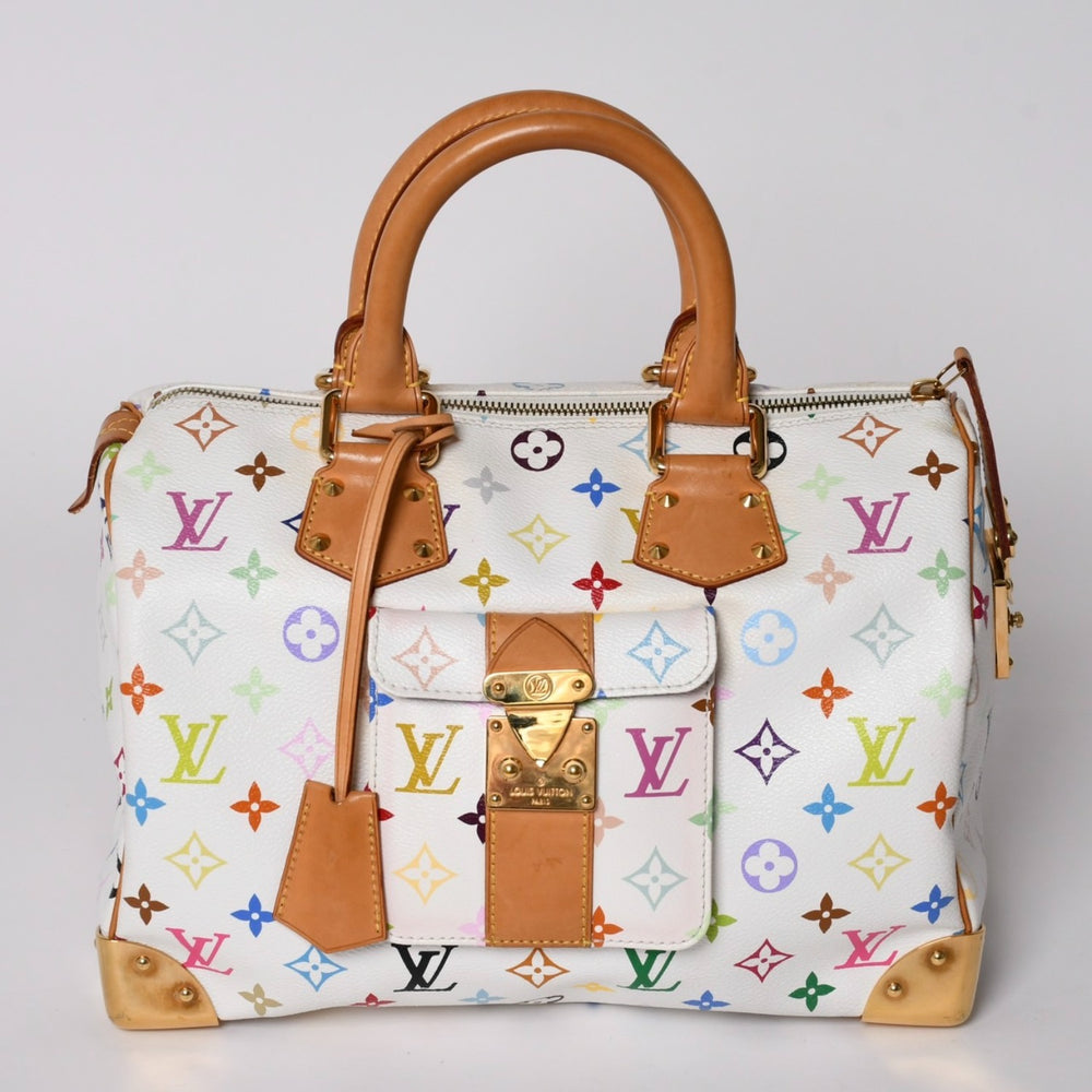 LOUIS VUITTON ルイヴィトン スピーディ30 ハンドバッグ M92643 モノグラム マルチカラー 村上隆 ホワイト 美品 中古 4a002830