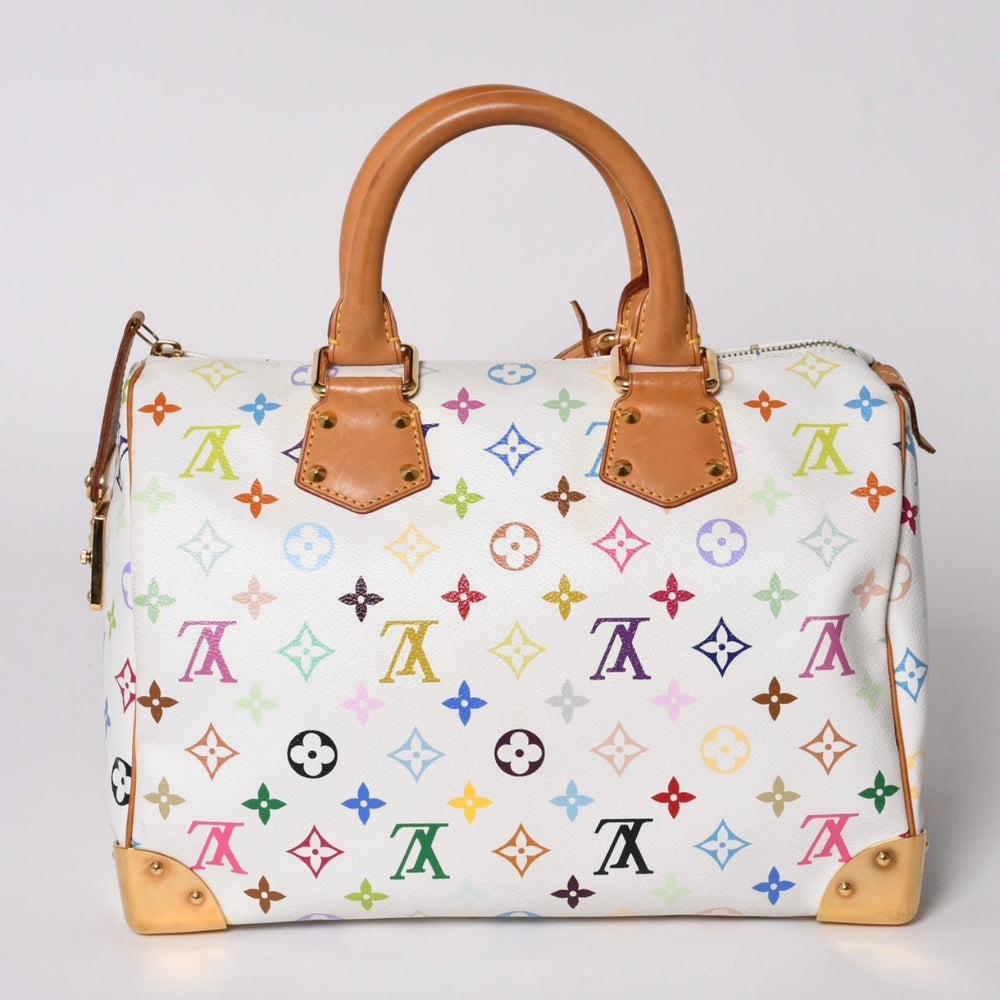 LOUIS VUITTON ルイヴィトン スピーディ30 ハンドバッグ M92643 モノグラム マルチカラー 村上隆 ホワイト 美品 中古 4a002830
