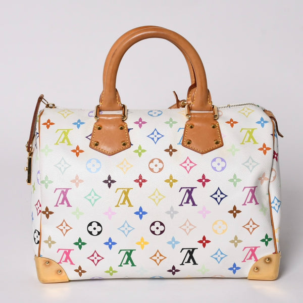 LOUIS VUITTON ルイヴィトン スピーディ30 ハンドバッグ M92643 モノグラム マルチカラー 村上隆 ホワイト 美品 中古 4a002830