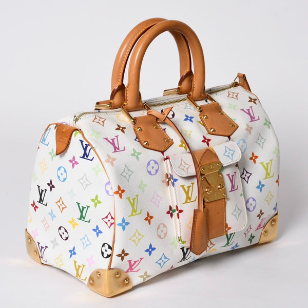 LOUIS VUITTON ルイヴィトン スピーディ30 ハンドバッグ M92643 モノグラム マルチカラー 村上隆 ホワイト 美品 中古 4a002830