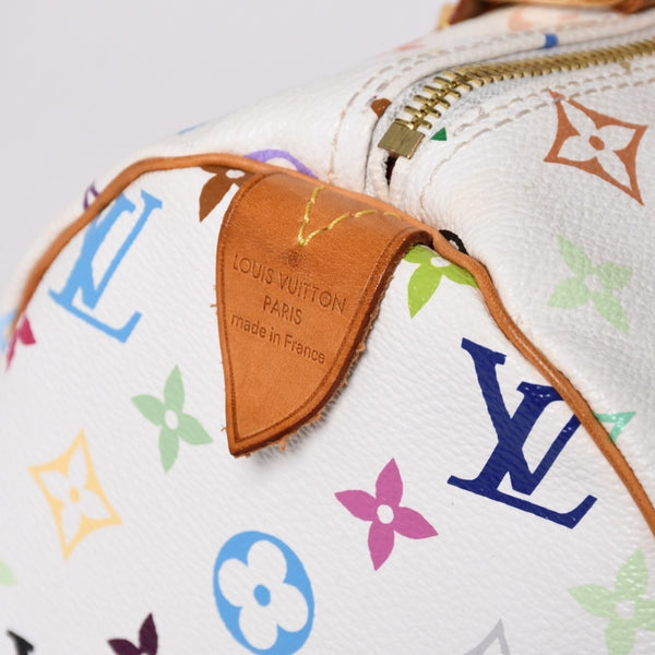LOUIS VUITTON ルイヴィトン スピーディ30 ハンドバッグ M92643 モノグラム マルチカラー 村上隆 ホワイト 美品 中古 4a002830