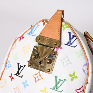 LOUIS VUITTON ルイヴィトン スピーディ30 ハンドバッグ M92643 モノグラム マルチカラー 村上隆 ホワイト 美品 中古 4a002830