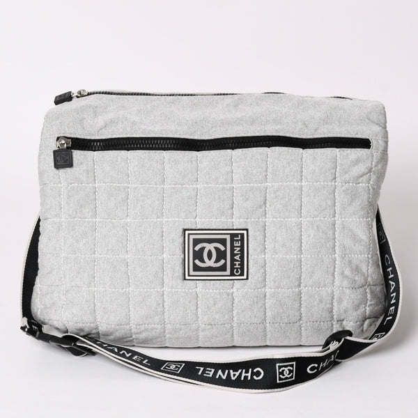 CHANEL シャネル スポーツライン ショルダーバッグ A28543 10番台 ココマーク チョコバー グレー シルバー金具 美品 中古 4a002831