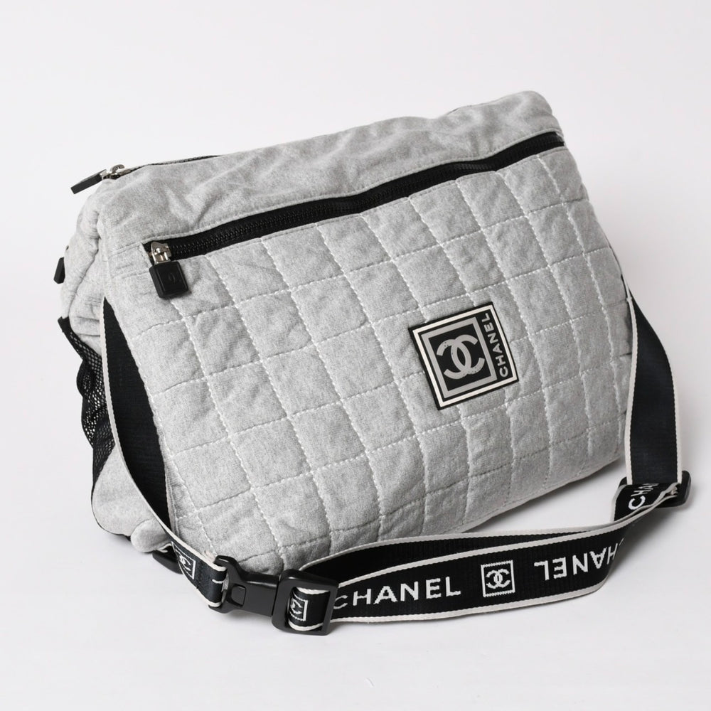 CHANEL CHANEL Sports Line Shoulder Bag A28543 10th Series Coco Mark Chocolate Bar Gray Silver Hardware Good Condition Used 4a002831