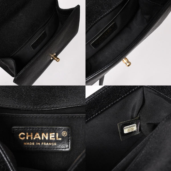極美品 CHANEL シャネル ボーイシャネル チェーンショルダーバッグ V字ステッチ シェブロン キャビアスキン ブラック ゴールド金具 29番台 中古 4a003047