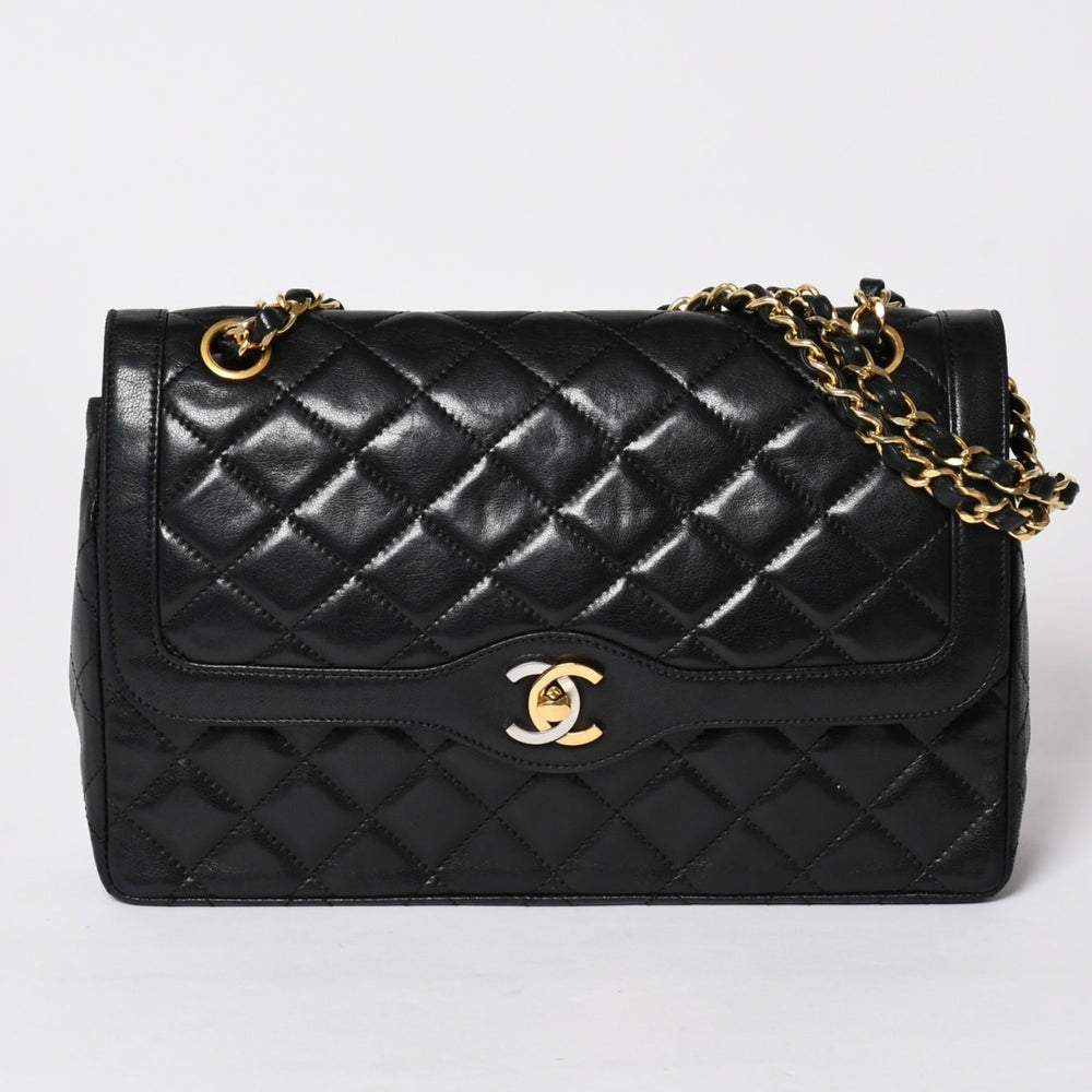 CHANEL Chanel Matelasse W Flap W Chain Shoulder Bag A2800 1st Paris Limited Coco Mark Lambskin Black Good Condition Used 4a003036