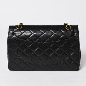 CHANEL シャネル マトラッセ Wフラップ Wチェーンショルダーバッグ A2800 1番台 パリ限定 ココマーク ラムスキン ブラック 美品 中古 4a003036
