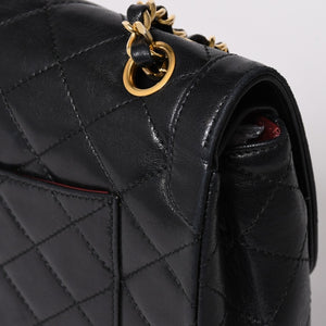 CHANEL シャネル マトラッセ Wフラップ Wチェーンショルダーバッグ A2800 1番台 パリ限定 ココマーク ラムスキン ブラック 美品 中古 4a003036