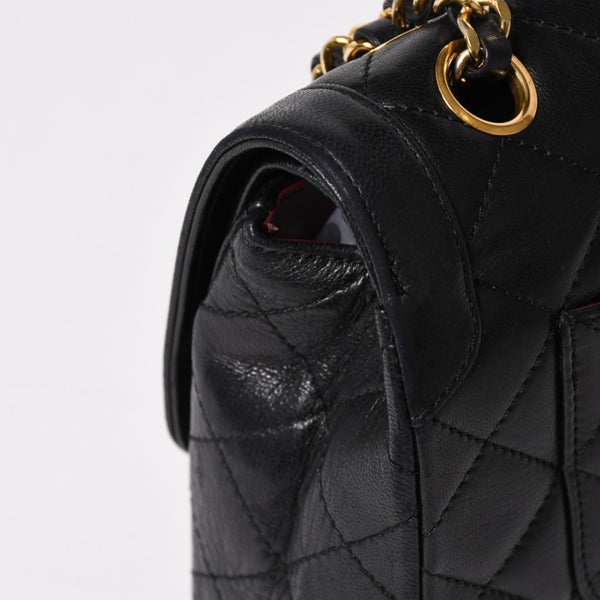 CHANEL シャネル マトラッセ Wフラップ Wチェーンショルダーバッグ A2800 1番台 パリ限定 ココマーク ラムスキン ブラック 美品 中古 4a003036