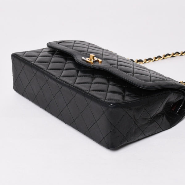 CHANEL シャネル マトラッセ Wフラップ Wチェーンショルダーバッグ A2800 1番台 パリ限定 ココマーク ラムスキン ブラック 美品 中古 4a003036