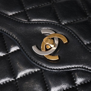 CHANEL シャネル マトラッセ Wフラップ Wチェーンショルダーバッグ A2800 1番台 パリ限定 ココマーク ラムスキン ブラック 美品 中古 4a003036