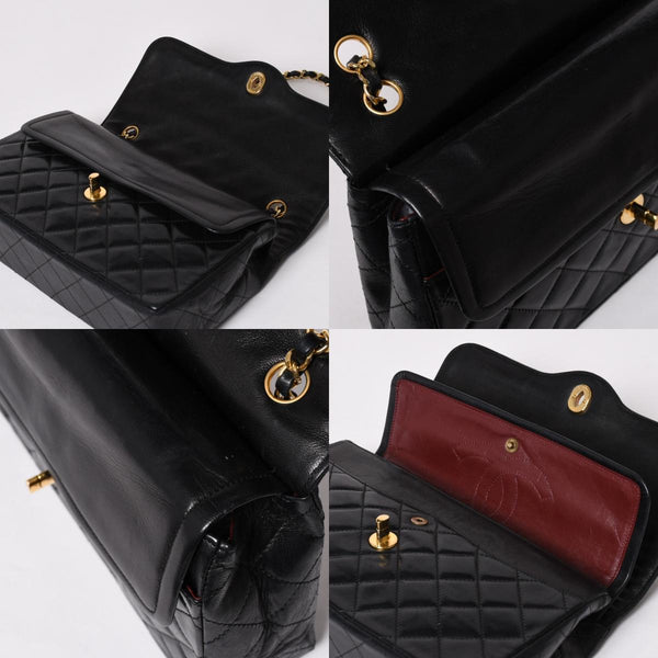 CHANEL シャネル マトラッセ Wフラップ Wチェーンショルダーバッグ A2800 1番台 パリ限定 ココマーク ラムスキン ブラック 美品 中古 4a003036