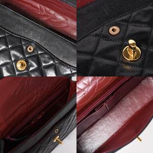 CHANEL シャネル マトラッセ Wフラップ Wチェーンショルダーバッグ A2800 1番台 パリ限定 ココマーク ラムスキン ブラック 美品 中古 4a003036