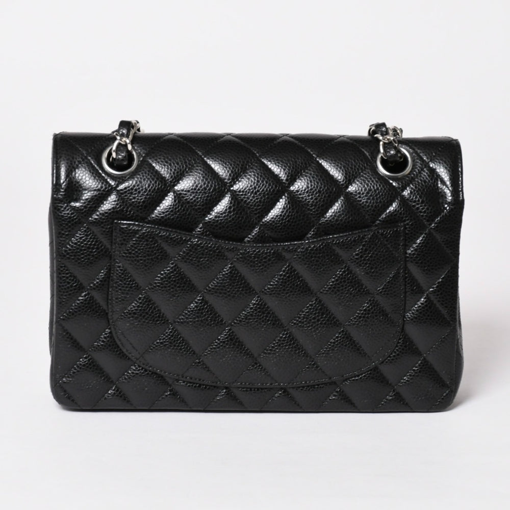 極美品 CHANEL シャネル マトラッセ23 Wフラップ Wチェーンショルダーバッグ 26番台 ココマーク キャビアスキン ブラック 中古 4a002997