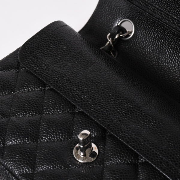 極美品 CHANEL シャネル マトラッセ23 Wフラップ Wチェーンショルダーバッグ 26番台 ココマーク キャビアスキン ブラック 中古 4a002997