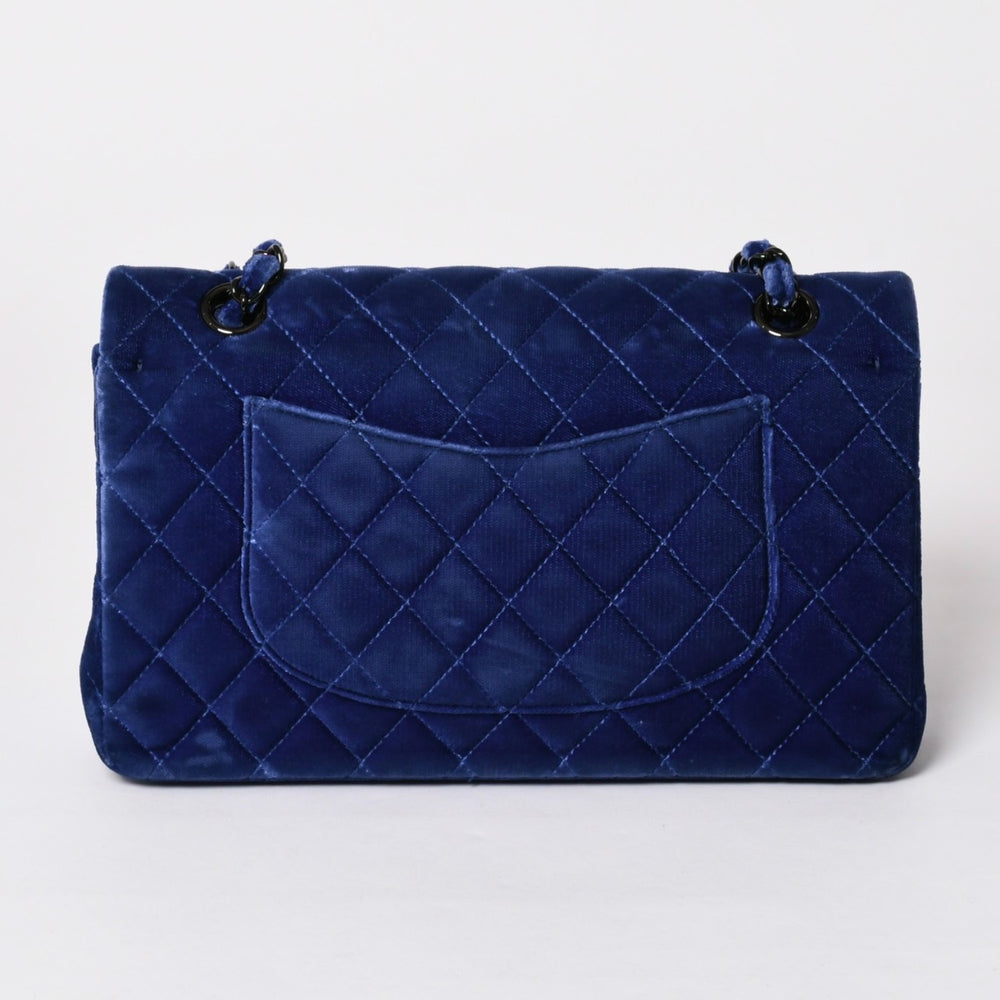 極美品 CHANEL シャネル マトラッセ 25 ショルダーバッグ ダブルフラップ 20番台 ベロア ブルー系 ブラック金具 中古 4a002858